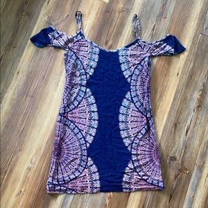 Blue and Pink Off-Shoulder Dress